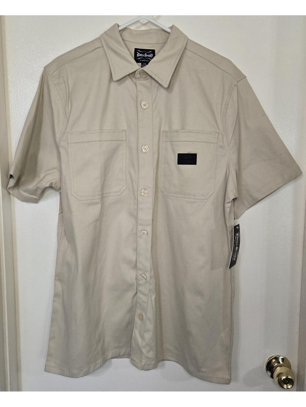 Dogg Supply By Snoop Dogg Woven Work Wear Shirt Cement Tan Button Front NWT...